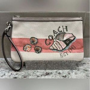Coach Beach Canvas Wristlet  - Beach Shell w/Metallic Bronze Trim
